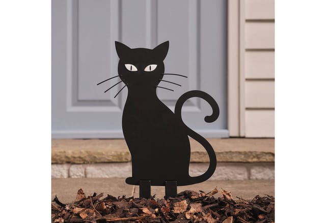 LED-Halloween-Katze Caleb mit Gartenstecker für den Außenbereich