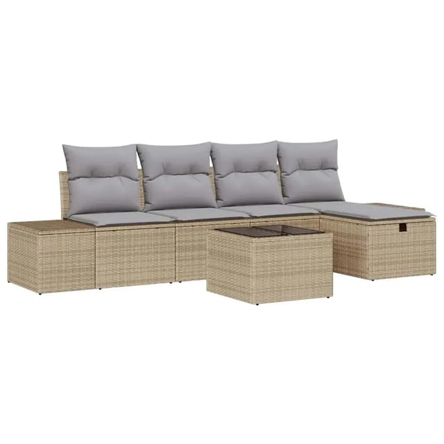vidaXL Garten-Sofa-Set mit Kissen 6-Tlg Beige Poly Rattan 3359369
