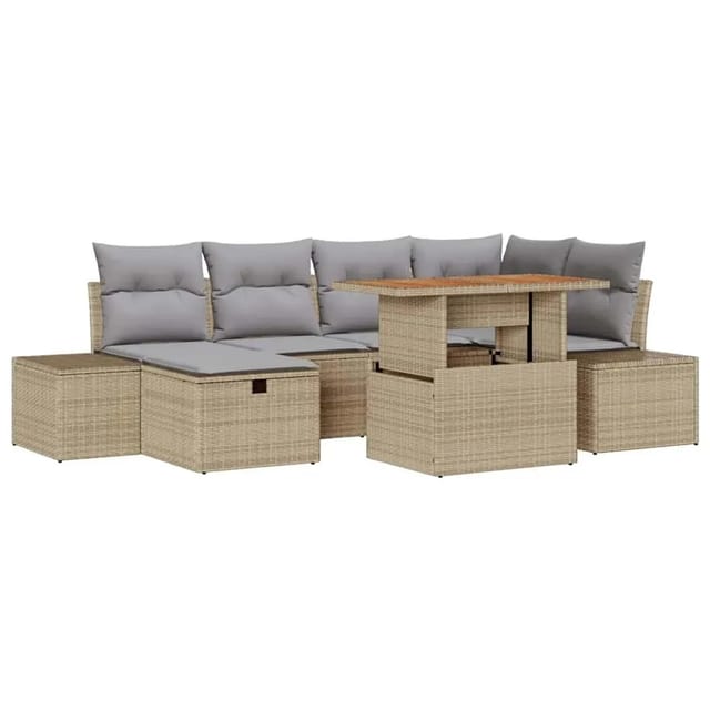 vidaXL Garten-Sofa-Set 7-Tlg Beige Poly Rattan 3361385