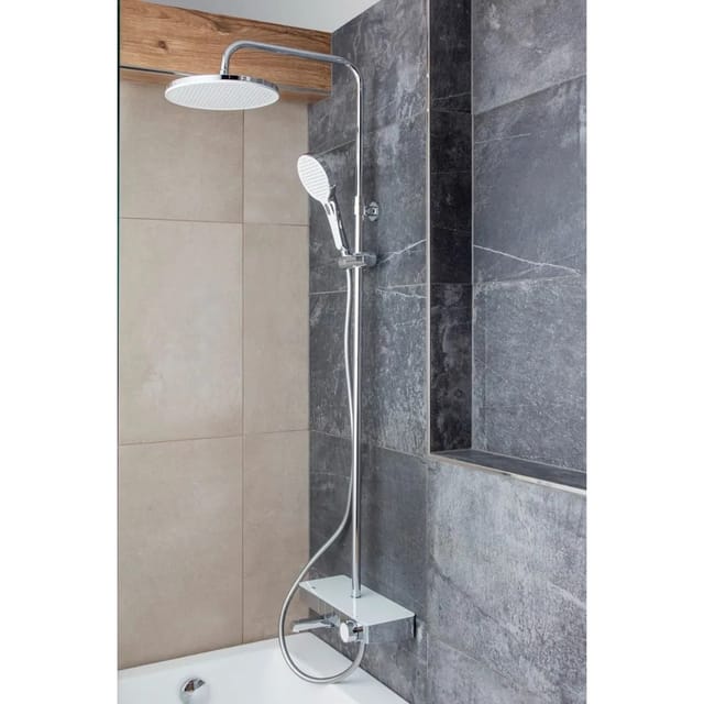 Swiss Aqua Technologies Duschsystem Rain mit Wannenthermostat 25,4CM Regenduschkopf 3-Funktion Weiß Chrom