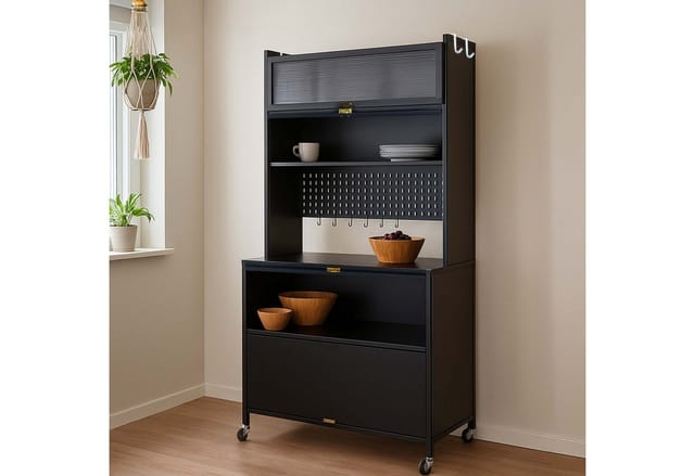 MCW Küchenschrank O53 Rollbar Metall 175x80x42cm Schwarz