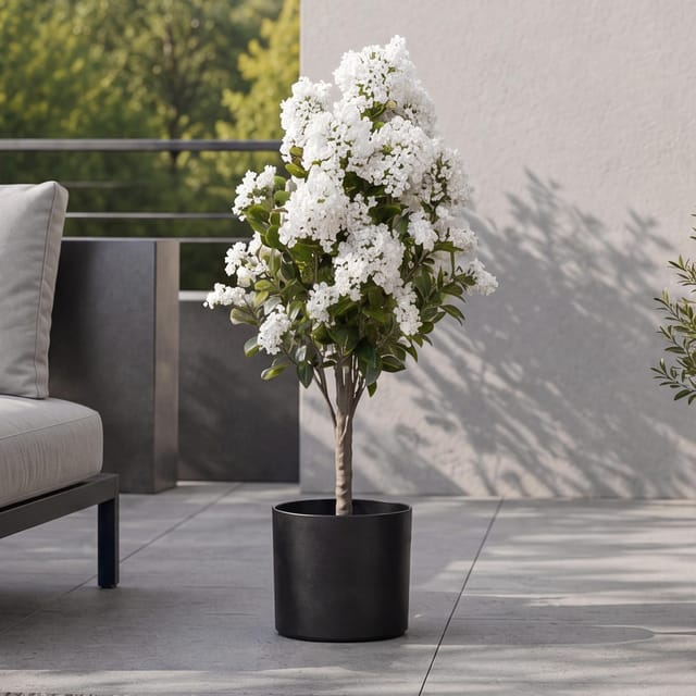 MCW Künstlicher Flieder Q87 Outdoor Polyethylen 95x40x40cm Weiß