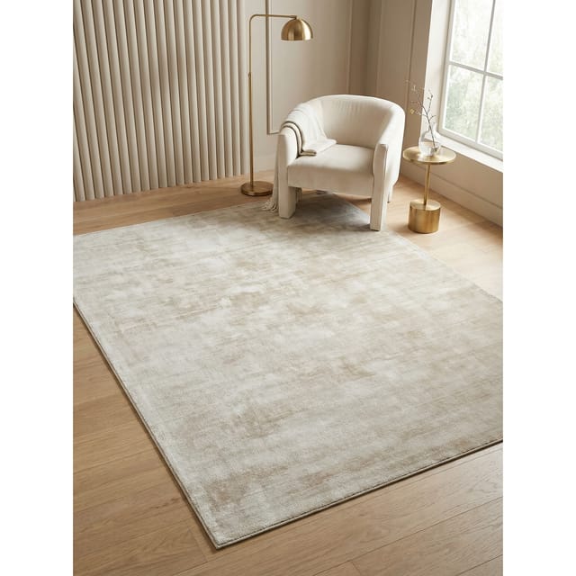 Viskoseteppich handgewebt BARI, einfarbig, Beige-Grau, 160 x 230 cm