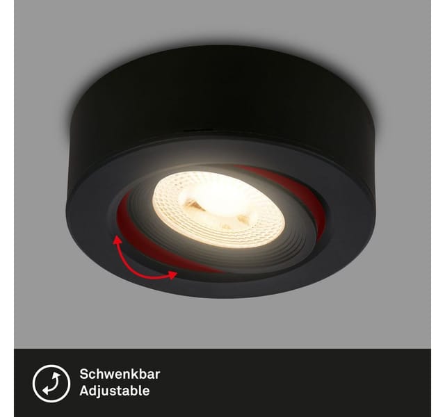 Briloner Leuchten LED Deckenleuchte Aufbauspot Einbauleuchte Wohnzimmer schwenkbar 7991015, LED fest integriert, 3000K - Warmweiß, LED Einbauleuchte 90x30 mm Schwarz 5W Decke Wohnzimmer Schlafzimmer
