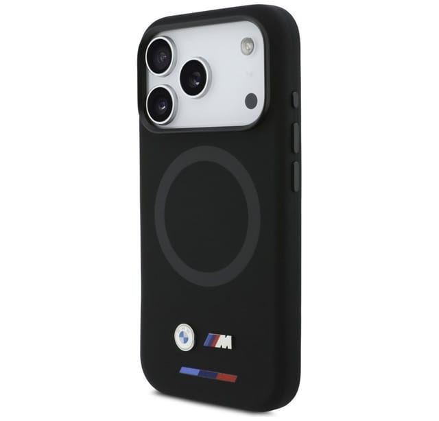 BMW Handyhülle Case iPhone 17 Pro MagSafe Silikon schwarz Logo Metall 6,3 Zoll, Kantenschutz