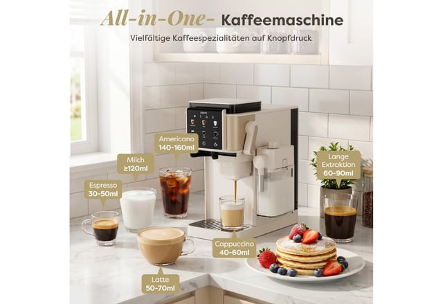 CIARRA Kaffeemaschine mit Mahlwerk Bohnen, Espressomaschine mit Milchaufschäumer, 6 Kaffeeoptionen auf Knopfdruck, 15 Bar Pumpendruck CBSACM-D6, Bohnenbehälter 80g, Milchbehälter 300ml, 6 Mahlstufen Latte Cappuccino