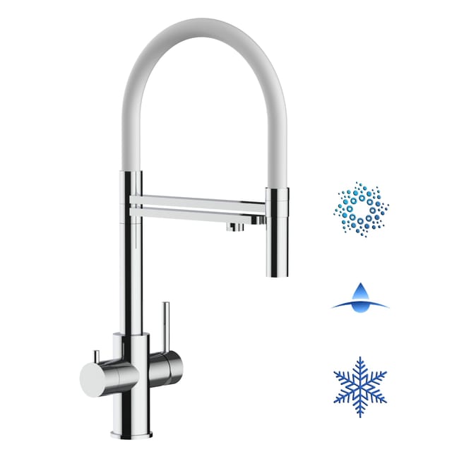 5 Wege Wasserhahn Edelstahl Massiv Kuechenarmatur Mit Weiss 360 Schwenkbarem Auslauf Und Abnehmbare 2 Strahl Handbrause - Edelstahl Hochglanz