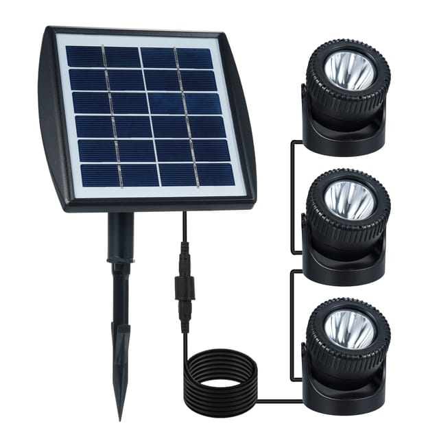 3-flammiger Ip68-unterwasser-solarstrahler Für Teich Und Garten, Warmweißes Licht 3000k, 3 Einstellbare Helligkeitsstufen