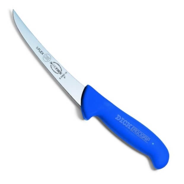 Ergogrip Ausbeinmesser, Mit Gebogener Klinge, 15 Cm, Halbflexibel, Blau, Dick