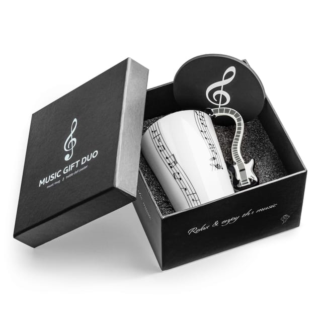 Musikduo-set – Schwarze E-gitarren-tasse + Untersetzer