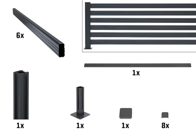 Bohlenzaun-set Aluminium Erweiterung L: 200 Cm H: 90 Cm