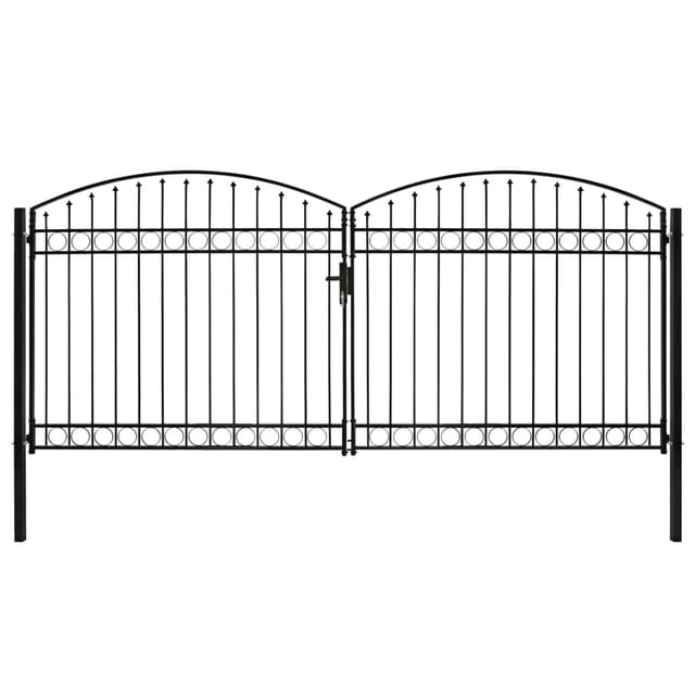 vidaXL Zauntor Doppelflügel Gewölbte Spitze Stahl 400 x 200 cm Schwarz 143096