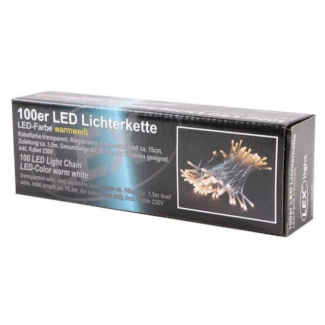 Lex 100er LED Lichterkette Transp. Kabel Innen Partylichterkette Beleuchtung Warmweiß