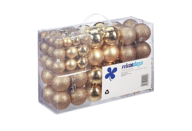 Relaxdays Christbaumkugeln 100er Set Kunststoff Champagner Glänzend Matt Glitzernd 3 Größen 4 cm bis 7 cm
