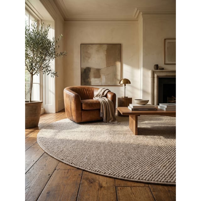 Flachgewebe-Teppich Berber-Tradition Beige 120x120 cm Uni meliert