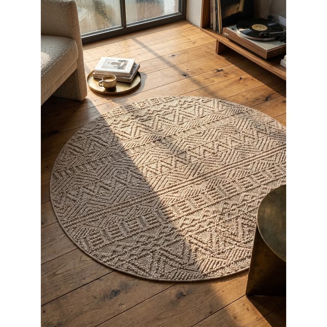 Flachgewebe-Teppich Ethno Beige 200x200 cm Ethno-Streifen