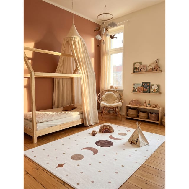 Kinderteppich Mondphasen Creme 120x170 cm Waschbar