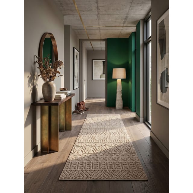 Flachgewebe-Teppich Ethno Beige 80x250 cm Ethno-Streifen