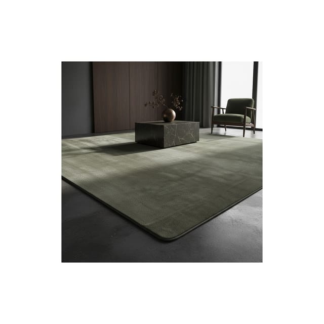 Kurzflorteppich Waschbar ISAR, einfarbig, aus Polyester, Grün, 80 x 250 cm