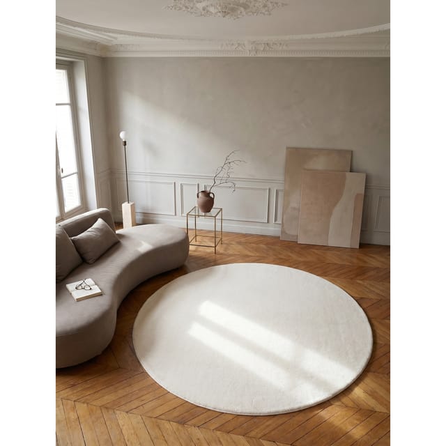 Kurzflorteppich Waschbar NECKAR, einfarbig, aus Polyester, Creme, Ø 120 cm