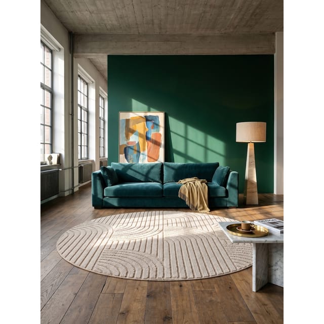 Flachgewebe-Teppich Hoch-Tief-Bögen Beige 120x120 cm Hoch-Tief Bögen