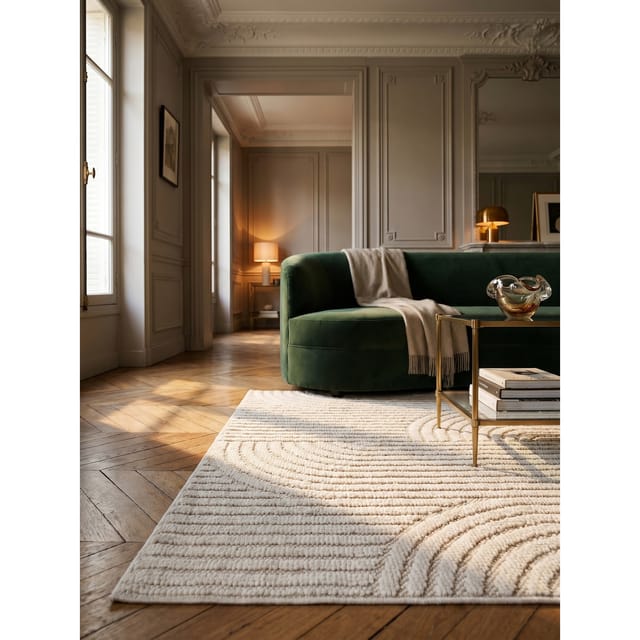 Flachgewebe-Teppich Hoch-Tief-Bögen Creme 160x230 cm Hoch-Tief Bögen