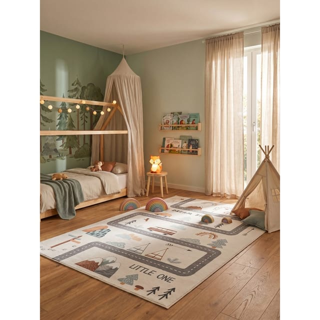 Kinderteppich Straßenkarte Abenteuer Creme 200x290 cm Waschbar