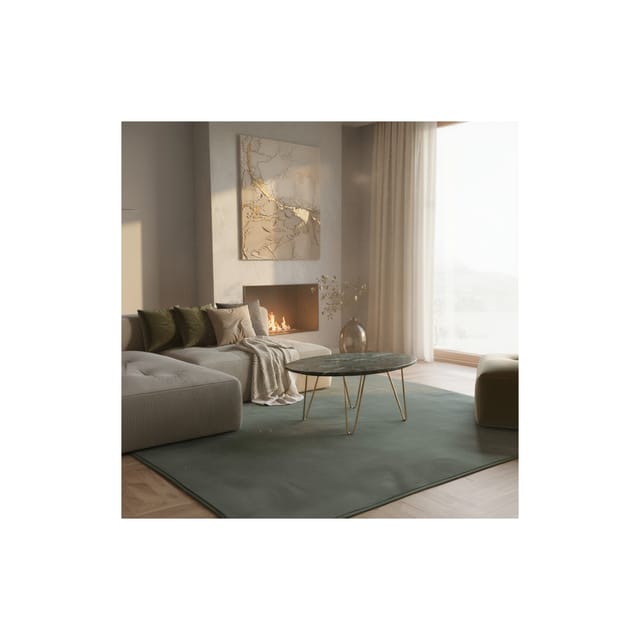 Kurzflorteppich Waschbar NECKAR, einfarbig, aus Polyester, Grün, 200 x 290 cm