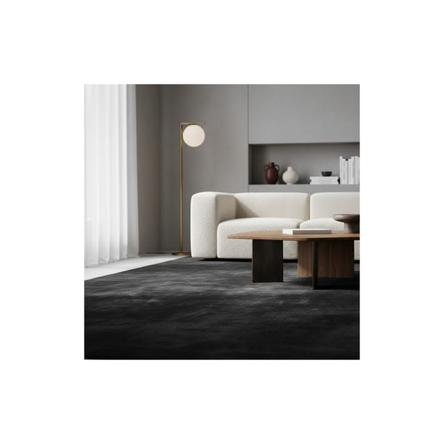 Kurzflorteppich Waschbar ISAR, einfarbig, aus Polyester, Schwarz, 80 x 250 cm
