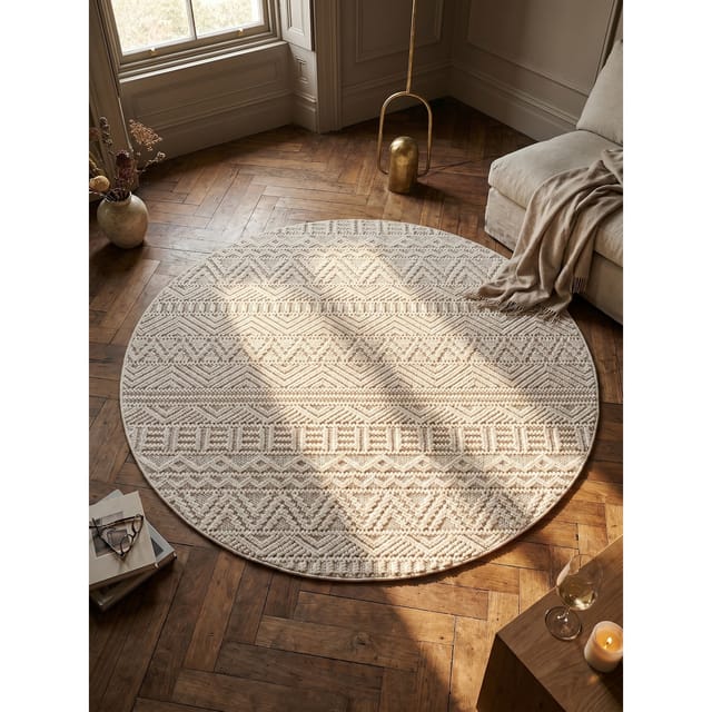 Flachgewebe-Teppich Ethno Creme 200x200 cm Ethno-Streifen