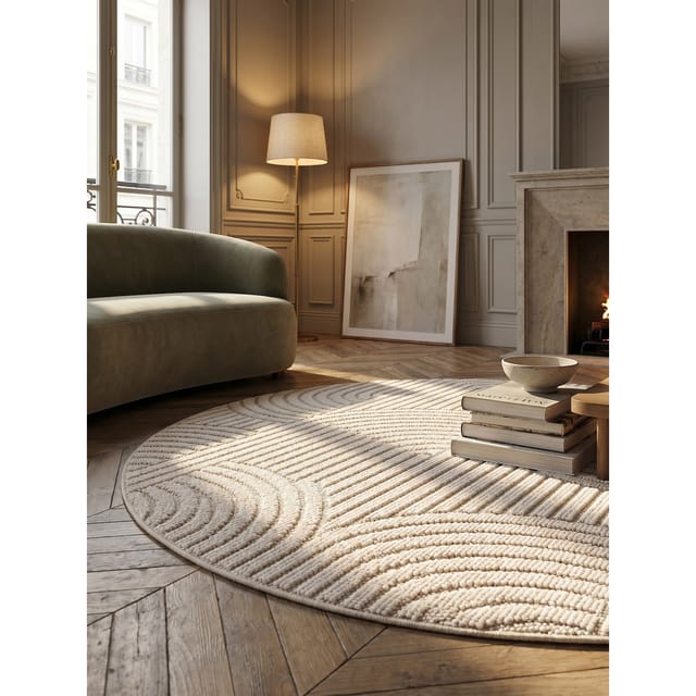 Flachgewebe-Teppich Hoch-Tief-Bögen Creme 160x160 cm Hoch-Tief Bögen