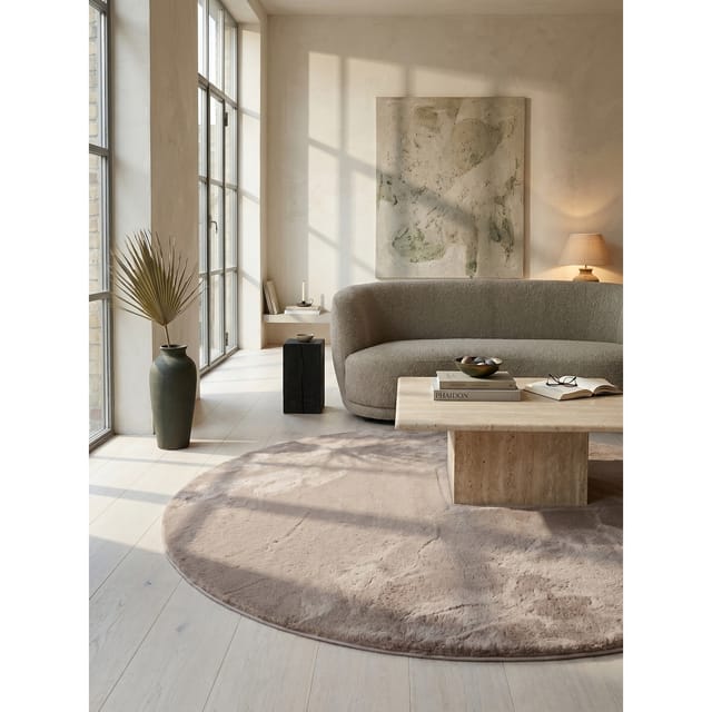 Kurzflorteppich Waschbar NECKAR, einfarbig, aus Polyester, Beige, Ø 120 cm