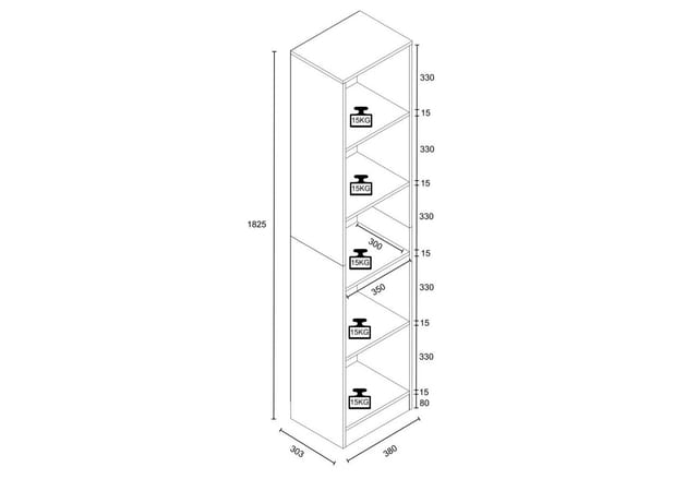 VCM Bücherregal für Aktenordner, Büroregal mit 5 Fächern, H. 183 x B. 38 x 30 cm, Standregal für Homeoffice und Büro - Dilos