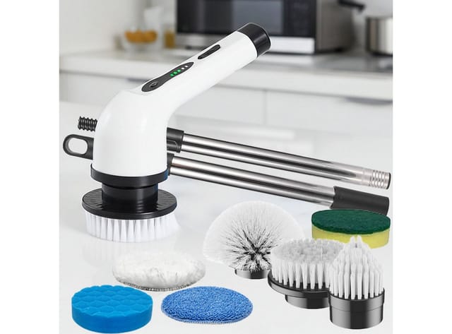 shop'n smile ideoon Elektro-Oberflächenbürste 7,2W Elektrische Reinigungsbürste mit 9-Aufsätzen Teleskopgriff &Akku, ausziehbar&kabellos/Laufzeit: ca. 60-80 min./ IPX5