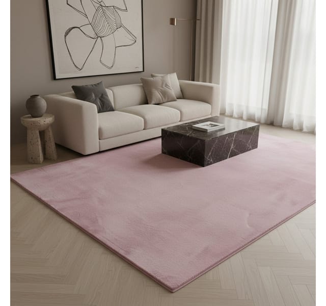 Kurzflorteppich Waschbar NECKAR, einfarbig, aus Polyester, Rosa, 60 x 110 cm