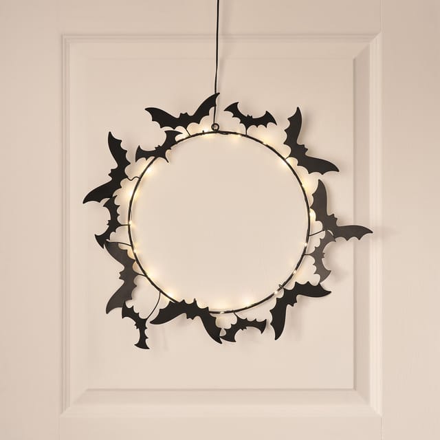 43 cm LED-Halloween-Kranz mit Fledermäusen