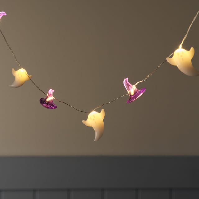 20er Halloween LED-Mikro-Lichterkette mit Geistern & Hexenhüten