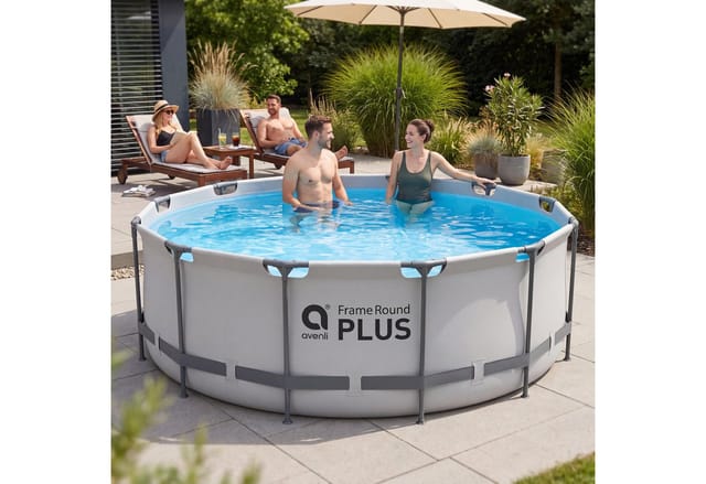 Avenli Frame Plus Stahlrahmenpool Rund 366 x 100 cm Grau ohne Pumpe mit Reparaturaufkleber