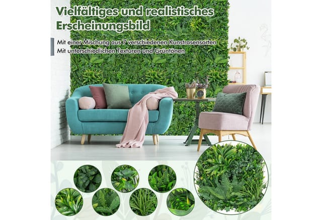 Costway 4 Stück Künstliche Hecke Pflanzenwand 50 x 50 cm Grün