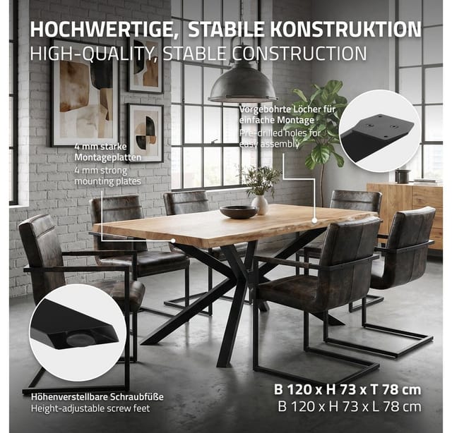 ML-Design Tischbeine Metall Schwarz 120x78x72 cm Tischgestell X-Form 4-beinig aus Stahl