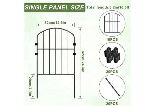 FIVMEN Gartenzaun Tierbarriere Zaun aus Metall Dekorativer Hundezaun Outdoor Tier, (3,2 m (10 Stück) / 8 m (25 Stück), Barriere für Tierbarriere Balkon, Teichzaun 62 x 32cm (Gewölbt)