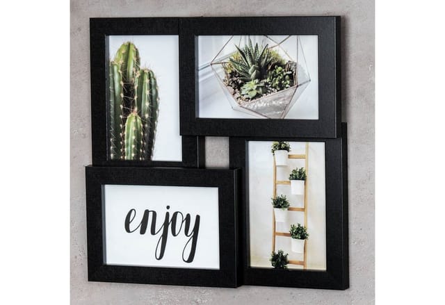 Levandeo® Bilderrahmen Collage, Bilderrahmen 30x30cm Schwarz Holz 4 Fotos 10x15cm Collage Fotorahmen