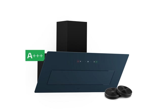 Klarstein Deckenhaube SleekAir Serie SleekAir Wandhaube 90 cm 717 m³/h A+++ Aktivkohle 39 dB Touch LED SleekAir, Dunstabzugshaube kopffrei Umluft Abluft mit Kohlefilter & 39 dB