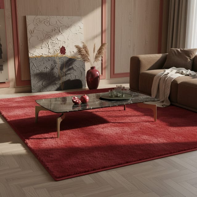 Kurzflorteppich Waschbar NECKAR, einfarbig, aus Polyester, Rot, 80 x 150 cm