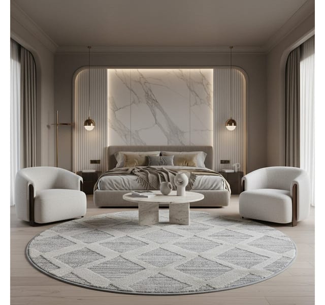 KADIMA DESIGN Teppich EISACK Hoch-Tief 3D-Effekt Wohnzimmer Schlafzimmer Waschbar Boho, Rund, Höhe: 22 mm, 80x80 cm, Wohnzimmerteppich Strapazierfähig Waschbar