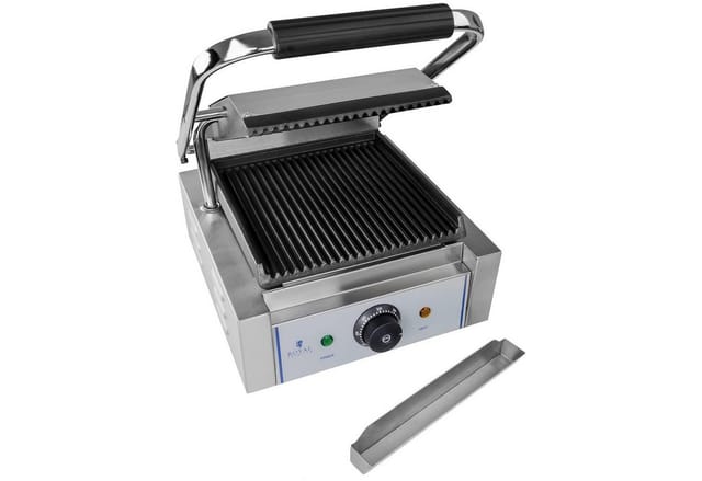 Royal Catering Kontaktgrill Panini Toaster geriffelt 1800 W Gastro Elektro Grillplatte Edelstahl, 1800 W