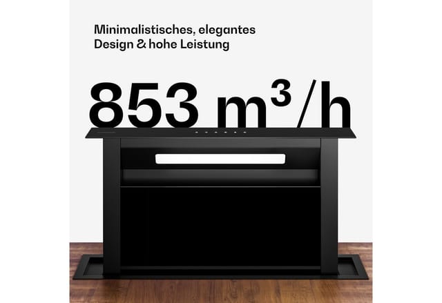 Klarstein Deckenhaube Velaire Serie Velaire Downdraft Kochfeldabzug 60 cm 853 m³/h Umluft Touch Velaire, Tischabzug Kochfeldhaube versenkbar Abluft Aktivkohle mit LED