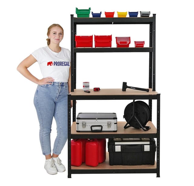 PROREGAL Mega Deal 2x Profi Werkbank GIANT BEAST 180x100x60cm Fachlast 175kg Schwarz