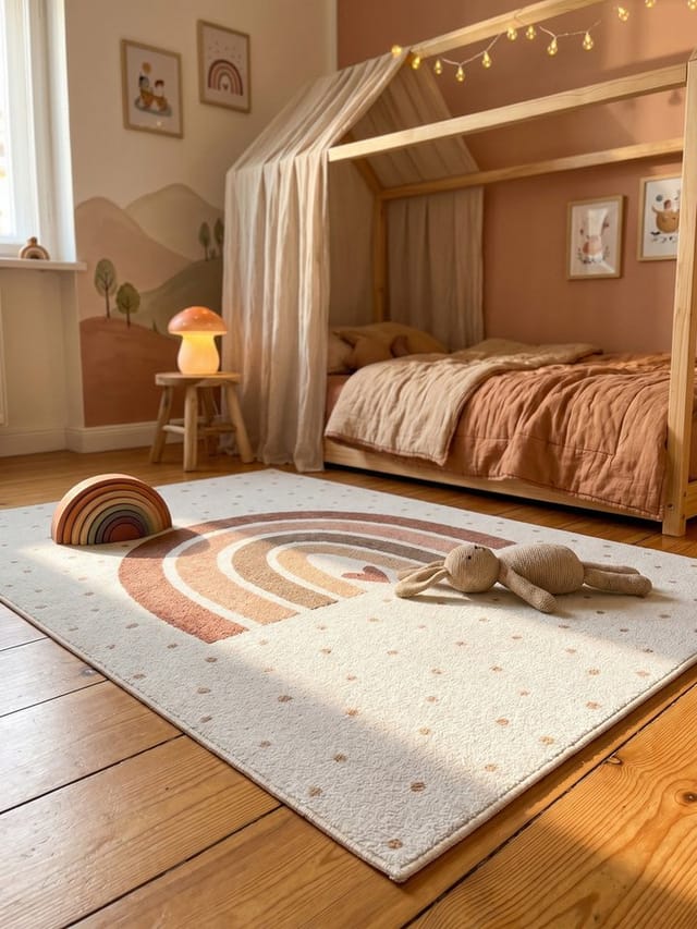 KADIMA DESIGN Kinderteppich TINO Kinderteppich Waschbar Kinderzimmer Schadstoffgeprüft, Läufer, Höhe: 10 mm, Creme, 80x150 cm, Kinderteppich Waschbar Spielteppich