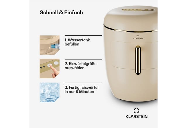 Klarstein Eiswürfelmaschine Passau Eiswürfelbereiter, Bulleteis für Zuhause 15kg/Tag LED Display 2,3 L Eiswürfelbereiter